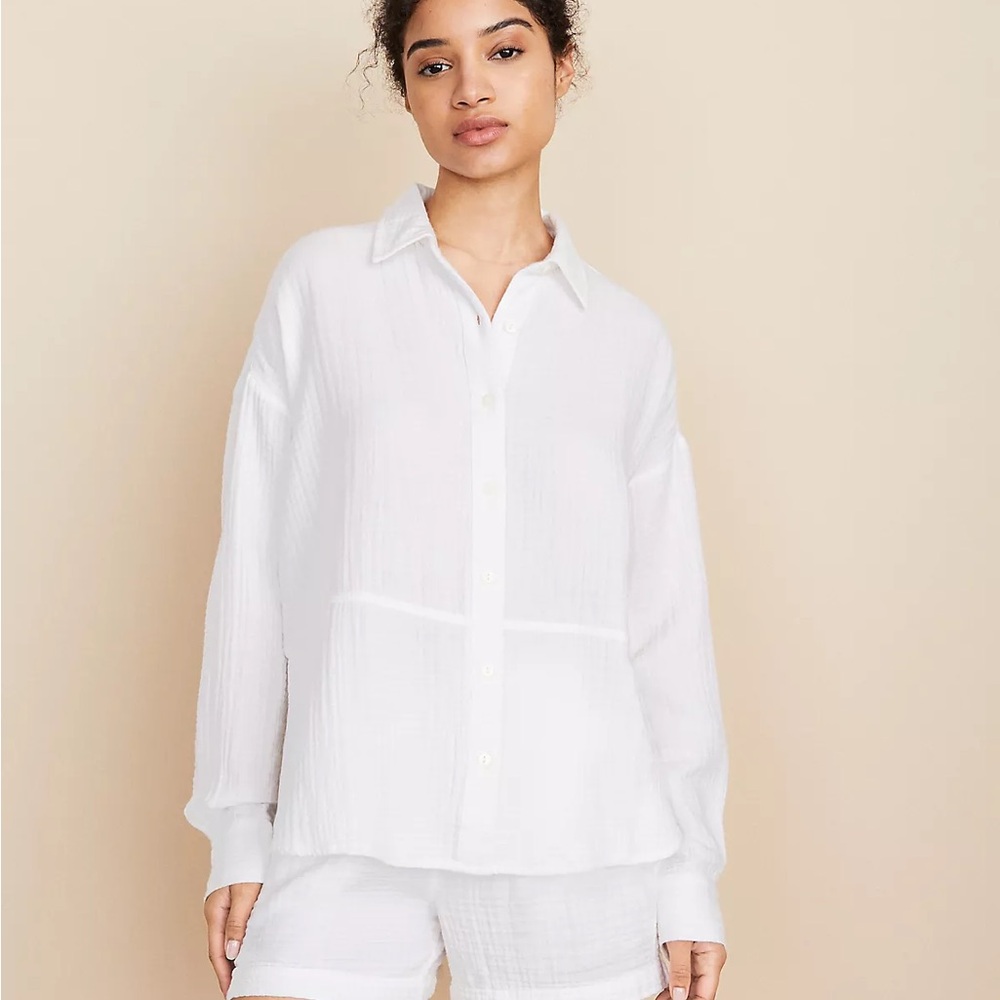 Lou & Grey LOFT Quilted Gauzey Cotton Button Up Shirt Cover Up